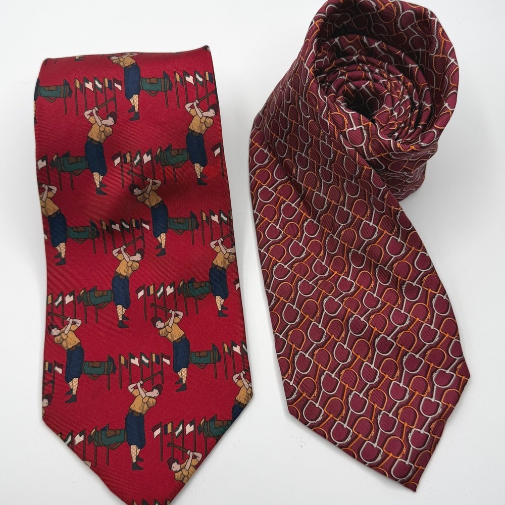 Northern Explorer Trussardi Mens Silk neck tie bundle Lot of 2 golf